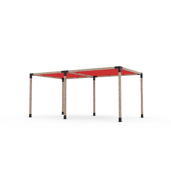 Ensemble pour pergola double autoportante par Toja Grid de 10 pi x 18 pi pour bois 4 x 4, auvent rouge inclus