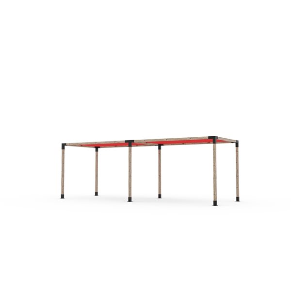 Ensemble pour pergola double autoportante par Toja Grid de 8 pi x 24 pi pour bois 4 x 4, auvent rouge inclus