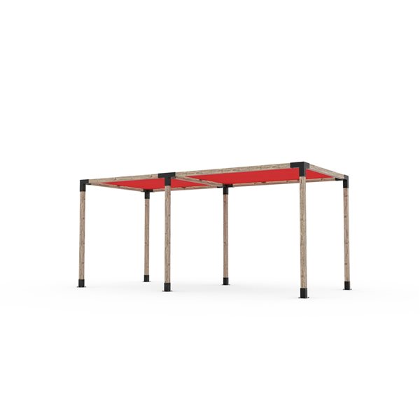 Ensemble pour pergola double autoportante par Toja Grid de 8 pi x 18 pi pour bois 4 x 4, auvent rouge inclus