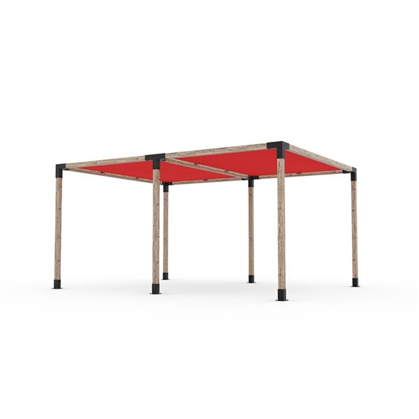 Ensemble pour pergola double autoportante par Toja Grid de 12 pi x 16 pi pour bois 4 x 4, auvent rouge inclus