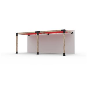 Ensemble pour pergola double adossée par Toja Grid de 8 pi x 20 pi pour bois 6 x 6, auvent rouge inclus