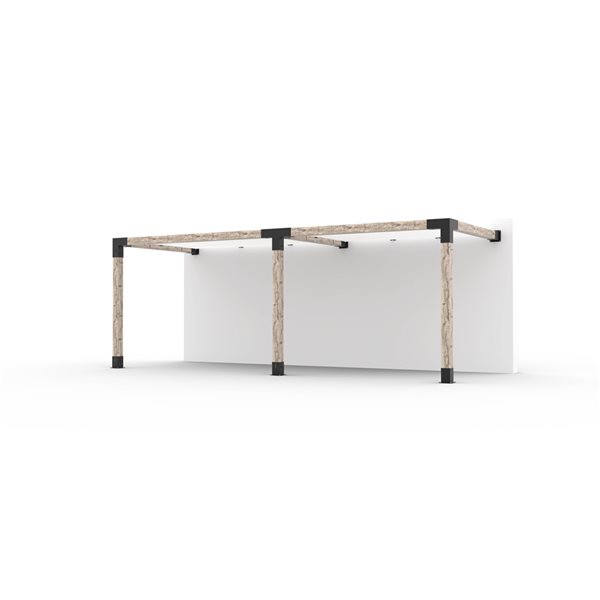 Ensemble pour pergola double adossée par Toja Grid de 8 pi x 22 pi pour bois 6 x 6, auvent blanc inclus