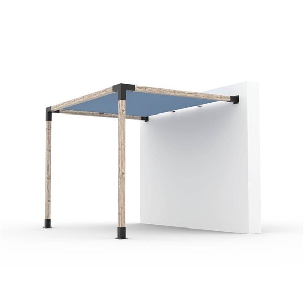 Ensemble pour pergola adossée par Toja Grid de 8 pi x 10 pi pour bois 6 x 6, auvent en denim inclus