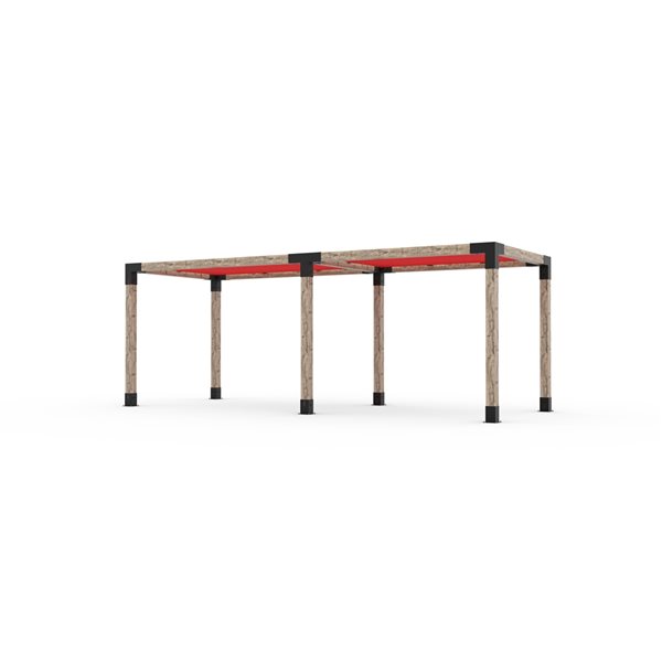 Ensemble pour pergola double autoportante par Toja Grid de 8 pi x 22 pi pour bois 6 x 6, auvent rouge inclus