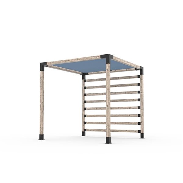 Ensemble pour pergola adossée par Toja Grid de 8 pi x 10 pi pour bois 4 x 4, mur KNECT 4 x 4 et auvent en denim inclus