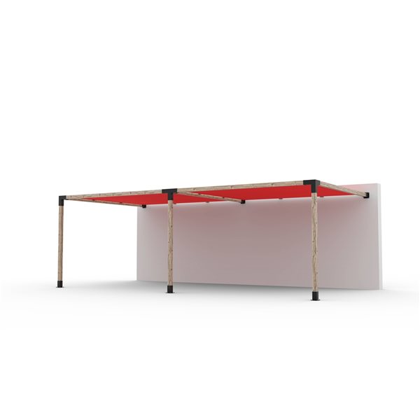 Ensemble pour pergola double adossée par Toja Grid de 12 pi x 24 pi pour bois 4 x 4, auvent rouge inclus