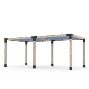 Ensemble pour pergola double autoportante par Toja Grid de 10 pi x 20 pi pour bois 6 x 6, auvent en denim inclus