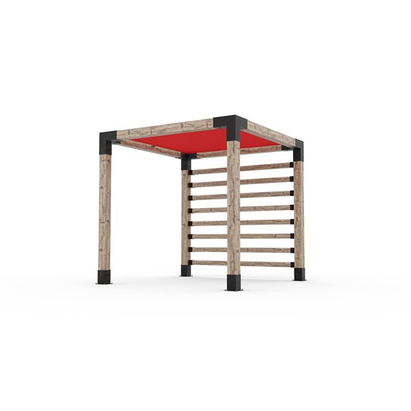 Ensemble pour pergola adossée par Toja Grid de 8 pi x 8 pi pour bois 6 x 6, mur KNECT 4 x 4 et auvent rouge inclus