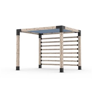 Ensemble pour pergola adossée par Toja Grid de 8 pi x 10 pi pour bois 6 x 6, mur KNECT 4 x 4 et auvent en denim inclus