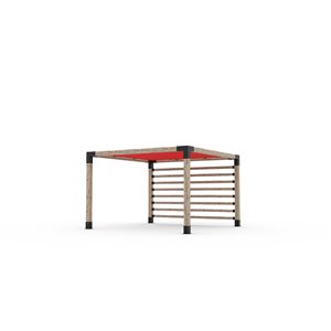 Ensemble pour pergola adossée par Toja Grid de 12 pi x 12 pi pour bois 6 x 6, mur KNECT 4 x 4 et auvent rouge inclus