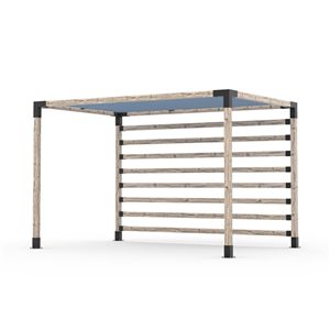 Ensemble pour pergola adossée par Toja Grid de 8 pi x 12 pi pour bois 6 x 6, mur KNECT 4 x 4 et auvent en denim inclus