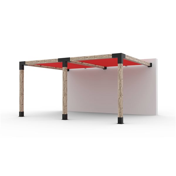 Ensemble pour pergola double adossée par Toja Grid de 12 pi x 16 pi pour bois 6 x 6, auvent rouge inclus