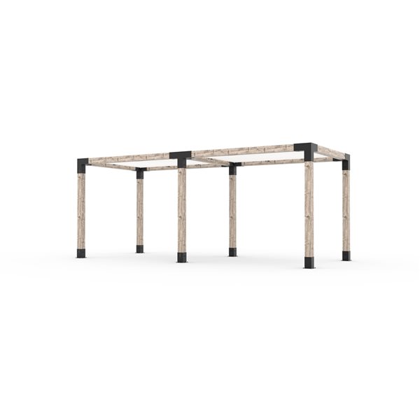 Ensemble pour pergola double autoportante par Toja Grid de 8 pi x 20 pi pour bois 6 x 6, auvent blanc inclus