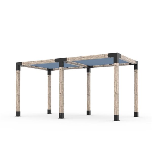 Ensemble pour pergola double autoportante par Toja Grid de 8 pi x 16 pi pour bois 6 x 6, auvent en denim inclus