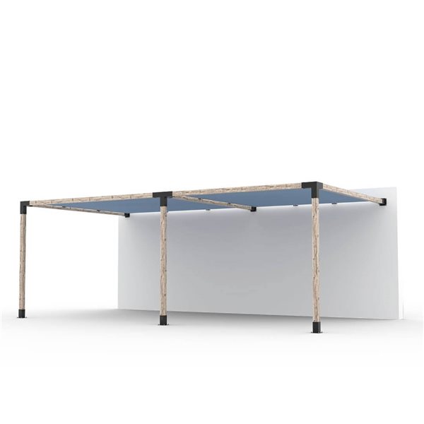 Ensemble pour pergola double adossée par Toja Grid de 12 pi x 22 pi pour bois 4 x 4, auvent en denim inclus