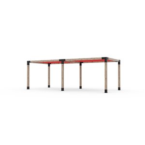 Ensemble pour pergola double autoportante par Toja Grid de 10 pi x 24 pi pour bois 6 x 6, auvent rouge inclus