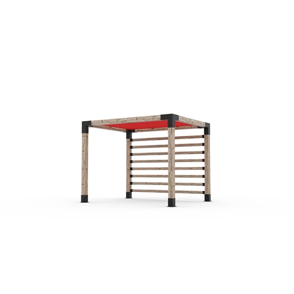 Ensemble pour pergola adossée par Toja Grid de 8 pi x 10 pi pour bois 6 x 6, mur KNECT 4 x 4 et auvent rouge inclus