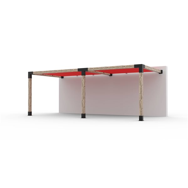 Ensemble pour pergola double adossée par Toja Grid de 10 pi x 22 pi pour bois 6 x 6, auvent rouge inclus