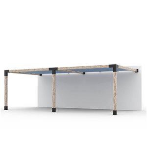 Ensemble pour pergola double adossée par Toja Grid de 12 pi x 24 pi pour bois 6 x 6, auvent en denim inclus