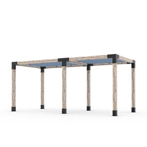 Ensemble pour pergola double autoportante par Toja Grid de 8 pi x 18 pi pour bois 6 x 6, auvent en denim inclus