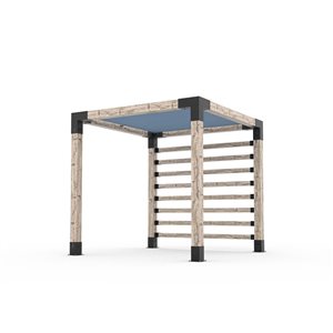 Ensemble pour pergola adossée par Toja Grid de 8 pi x 8 pi pour bois 6 x 6, mur KNECT 4 x 4 et auvent en denim inclus