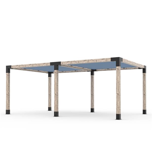 Ensemble pour pergola double autoportante par Toja Grid de 12 pi x 20 pi pour bois 6 x 6, auvent en denim inclus