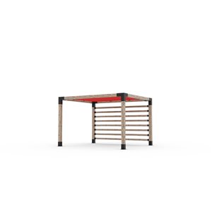 Ensemble pour pergola adossée par Toja Grid de 10 pi x 12 pi pour bois 6 x 6, mur KNECT 4 x 4 et auvent rouge inclus