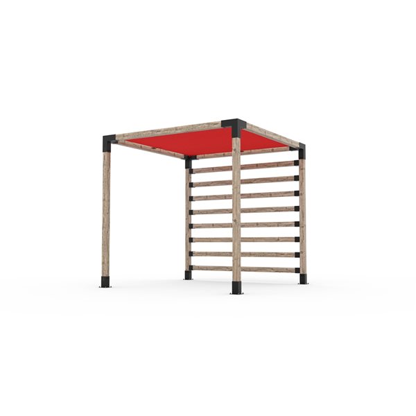 Toja Grid 8-ft x 8-ft Attached Pergola Kit for 4 x 4 Wood - 4 x 4 KNECT Wall and Red Canopy Included