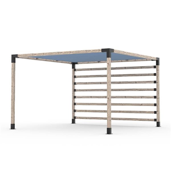 Toja Grid 12-ft x 12-ft Attached Pergola Kit for 4 x 4 Wood - 4 x 4 KNECT Wall and Denim Canopy Included