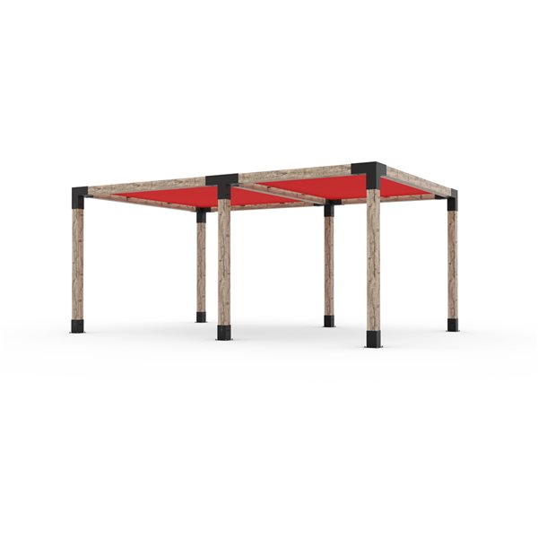 Ensemble pour pergola double autoportante par Toja Grid de 12 pi x 18 pi pour bois 6 x 6, auvent rouge inclus