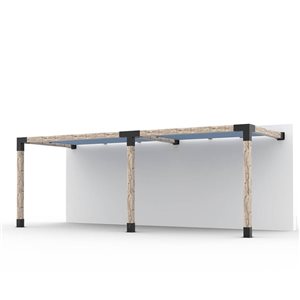 Ensemble pour pergola double adossée par Toja Grid de 8 pi x 22 pi pour bois 6 x 6, auvent en denim inclus