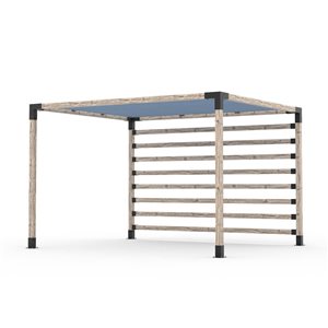 Ensemble pour pergola adossée par Toja Grid de 10 pi x 12 pi pour bois 4 x 4, mur KNECT 4 x 4 et auvent en denim inclus