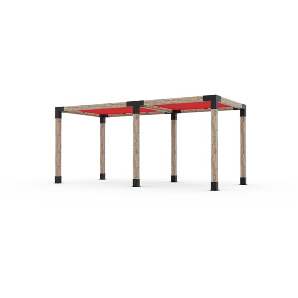 Ensemble pour pergola double autoportante par Toja Grid de 8 pi x 18 pi pour bois 6 x 6, auvent rouge inclus