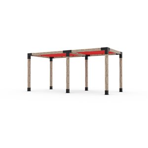 Ensemble pour pergola double autoportante par Toja Grid de 8 pi x 18 pi pour bois 6 x 6, auvent rouge inclus