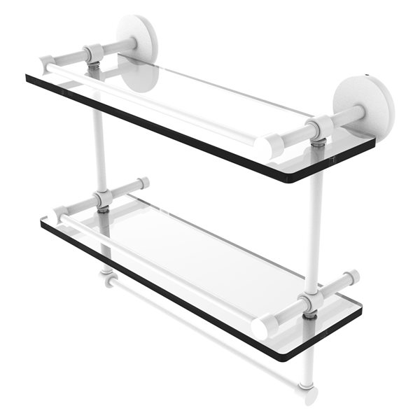 Allied Brass Prestige Skyline 2-Tier Matte White Glass Wall Mount Bathroom Shelf with Towel Bar