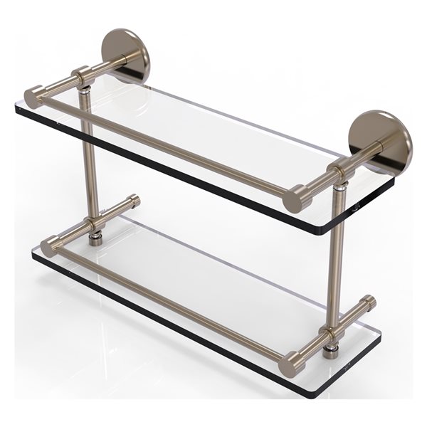 Allied Brass Prestige Skyline 2-Tier Antique Pewter Glass Wall Mount Bathroom Shelf