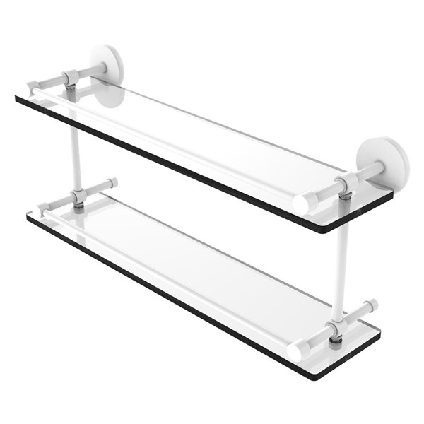 Allied Brass Prestige Skyline Matte White 2-Tier Glass Wall Mount Bathroom Shelf