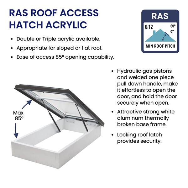 Columbia Double Glazed Clear 32.5 x 74.5 Acrylic Dome Roof Access Hatch - Brown