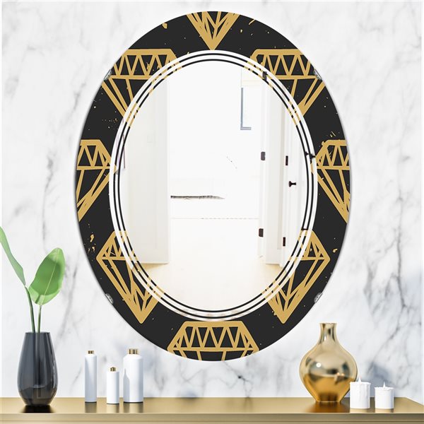 Designart 23.7-in x 35.4-in Vintage Golden Diamonds Modern Oval Wall Mirror