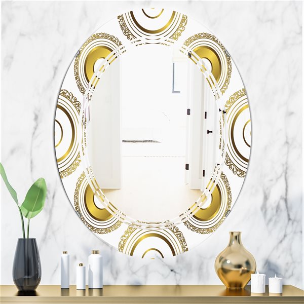 Designart 23.7-in x 35.4-in Circular Golden Pattern I Modern Oval Wall Mirror