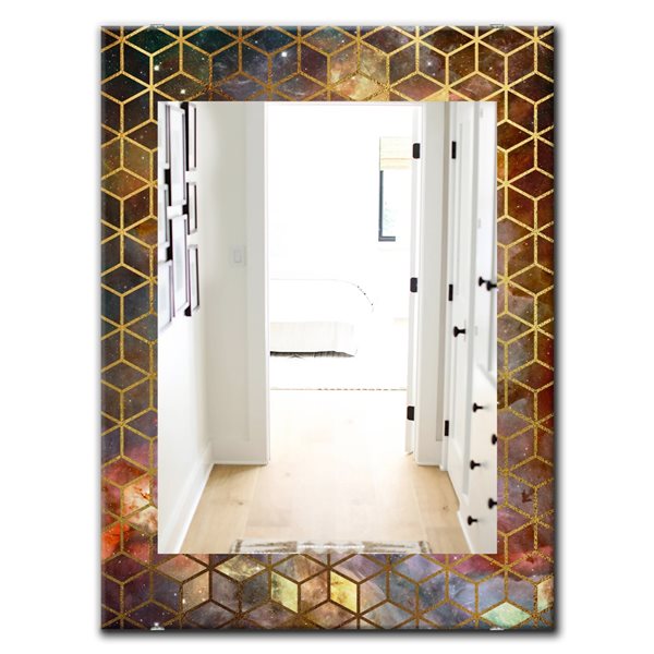 Designart 35.4-in x 23.6-in Capital Gold Honeycomb 9 Modern Mirror Wall Mirror