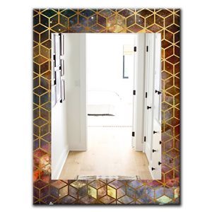 Designart 35.4-in x 23.6-in Capital Gold Honeycomb 9 Modern Mirror Wall Mirror