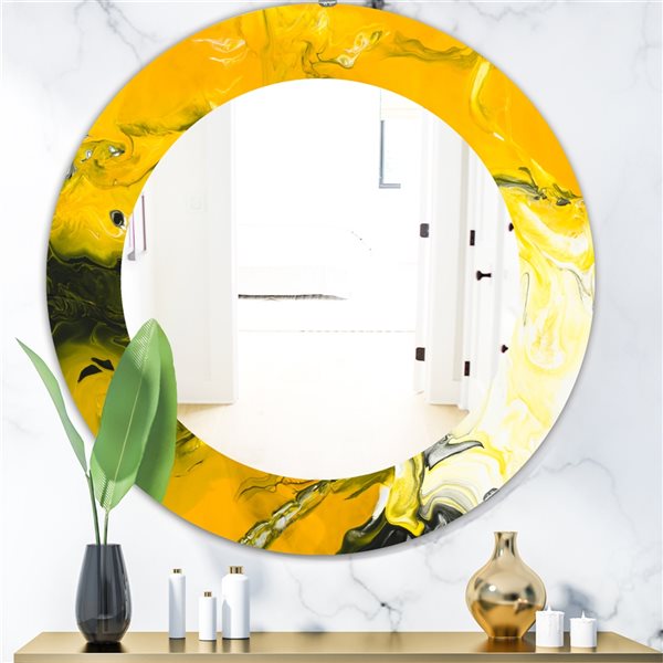 Designart 24-in x 24-in Marbled Yellow 2 Modern Mirror Wall Mirror ...