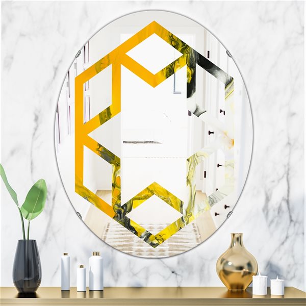 Designart 35.4-in x 23.7-in Marbled Yellow 6 Modern Wall Mirror