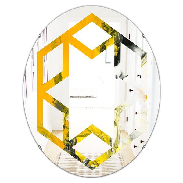 Designart 35.4-in x 23.7-in Marbled Yellow 6 Modern Wall Mirror