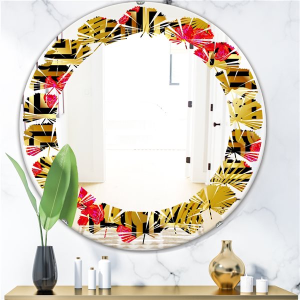 Designart 24-in x 24-in Tropical Gold Luxury Pattern I Round Mirror