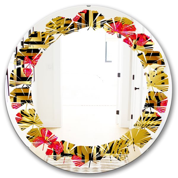 Designart 24-in x 24-in Tropical Gold Luxury Pattern I Round Mirror