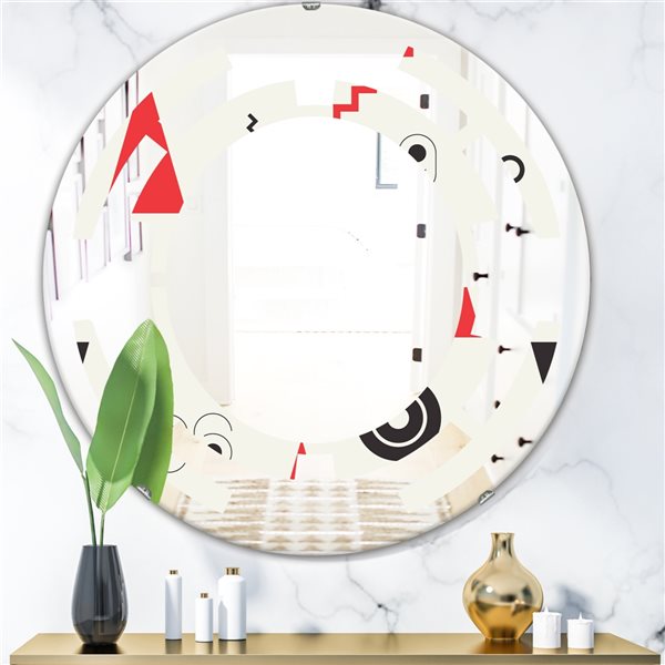 Designart 24-in x 24-in Triangular Retro Design III Modern Round Wall Mirror