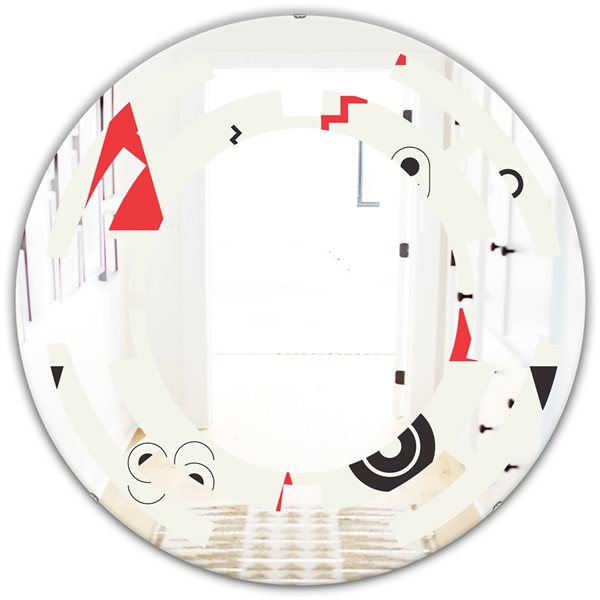 Designart 24-in x 24-in Triangular Retro Design III Modern Round Wall Mirror