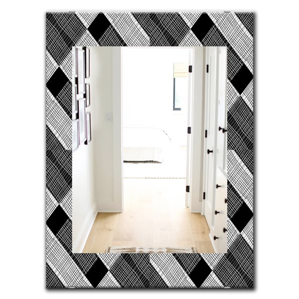 Designart 35.4-in x 23.6-in Black and White Check Stipes Pattern Modern Mirror Wall Mirror